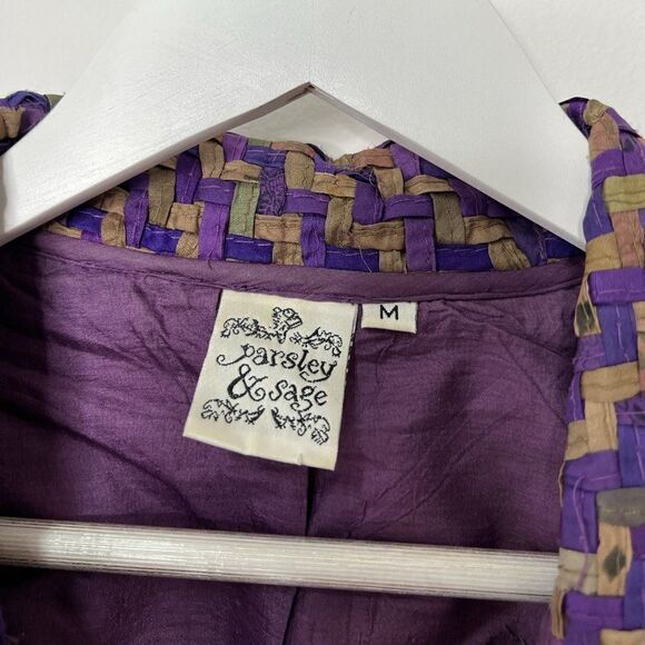 Parsley and Sage Purple 100% Silk Woven Open Front Blazer - Picture 6 of 7
